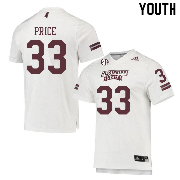 Youth #33 Simeon Price Mississippi State Bulldogs College Football Jerseys Sale-White